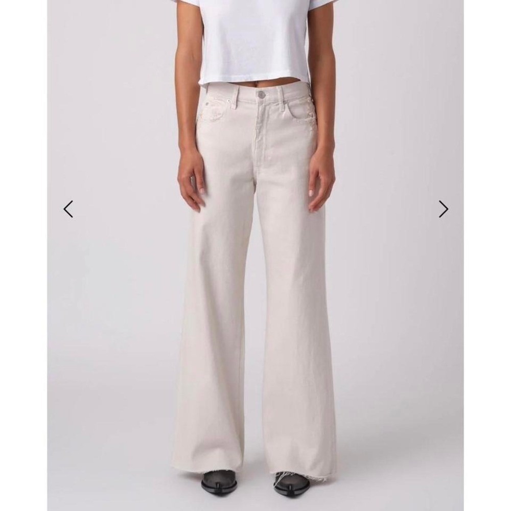 AMO Frida wide leg white oak jeans size 28 raw hem minimalist lowkey elevated